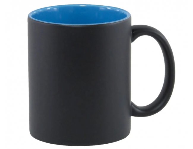 6735 - Caneca Mágica em Cerâmica 325 ml (preto fosco com interior azul)