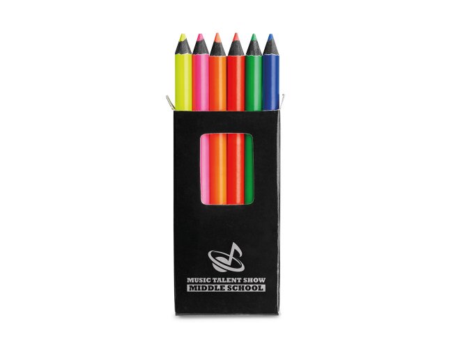 51767 - Caixa com 6 Lápis Pequenos Fluorescentes de Madeira para Colorir