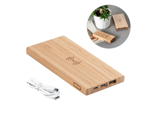 57909-3 - Bateria Porttil/Power Bank Wireless em Bambu