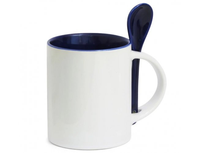 8560 - Caneca em Cermica 325 ml (ala, interior e colher azul escuro)