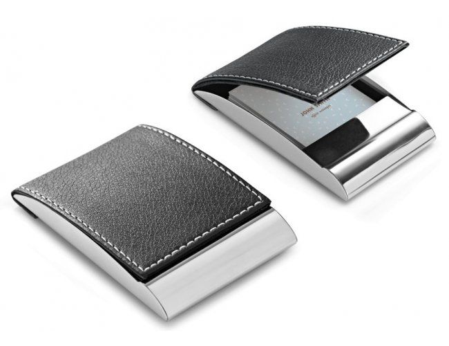 93308 - Porta Cartes em Metal e Couro Sinttico