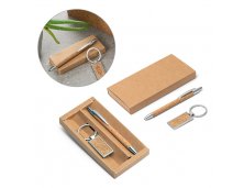 93324-2 - Kit com Caneta Esferogrfica e Chaveiro em Metal com Acabamento em Cortia