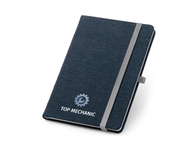 93594 - Caderno A5 com Capa Dura Forrada em Tecido tipo Jeans