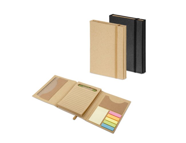 93792 - Caderno Pequeno em Papel Cartão com Bloco, Post-it, Régua e Caneta