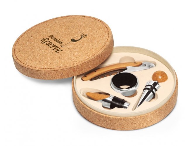 94119 - Kit para Vinho com 4 peas em Madeira e Metal