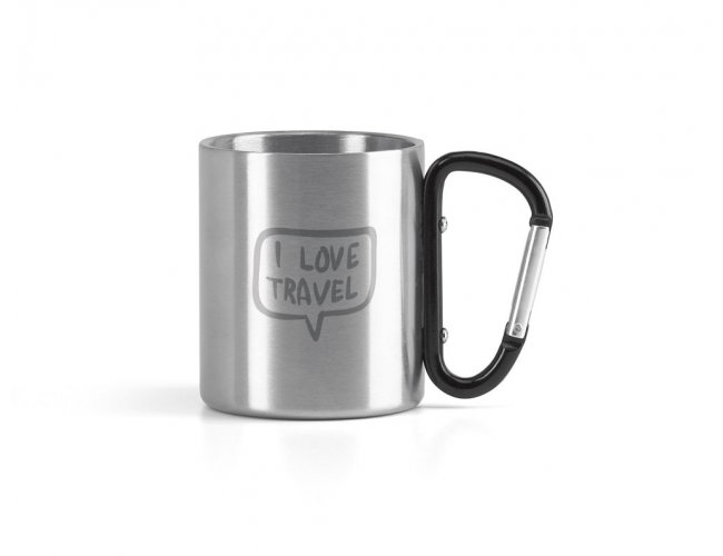 94614 - Caneca em Ao Inox 230 ml com Pega em Forma e Funo de Mosqueto (7 x 8,2 cm)