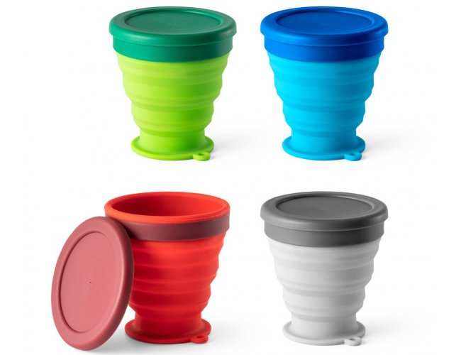 94696 - Copo de Viagem Dobrvel em Silicone 240 ml com Tampa em PP (5,7 x 8,7 x 8,1 cm)