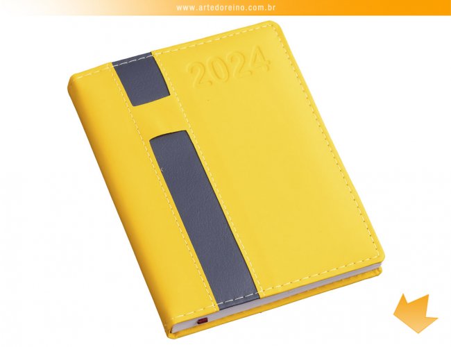139L - Agenda Capa Vertical Amarela e Tarja Cinza
