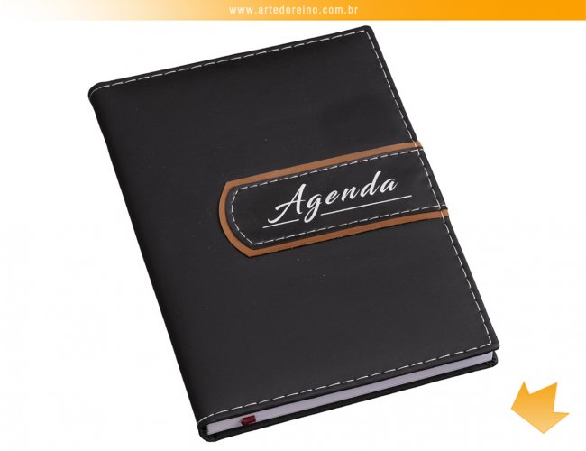 LG3573 - Agenda Diria Preta com Detalhes em Marrom