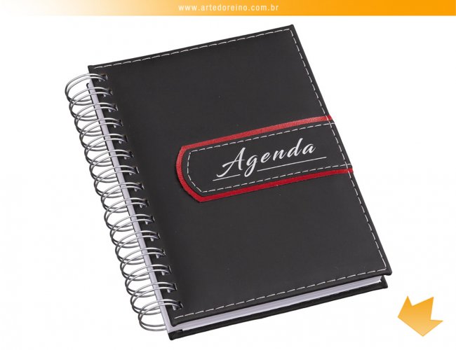 LG3574 - Agenda Wire-o Luxo Preta (detalhe vermelho)