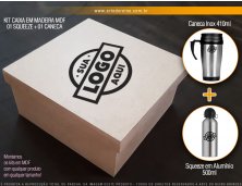 1218 - Kit Caneca e Squeeze em Caixa de Madeira MDF