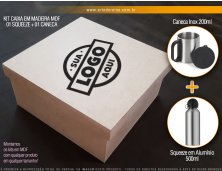 1220 - Kit Caneca e Squeeze em Caixa de Madeira MDF