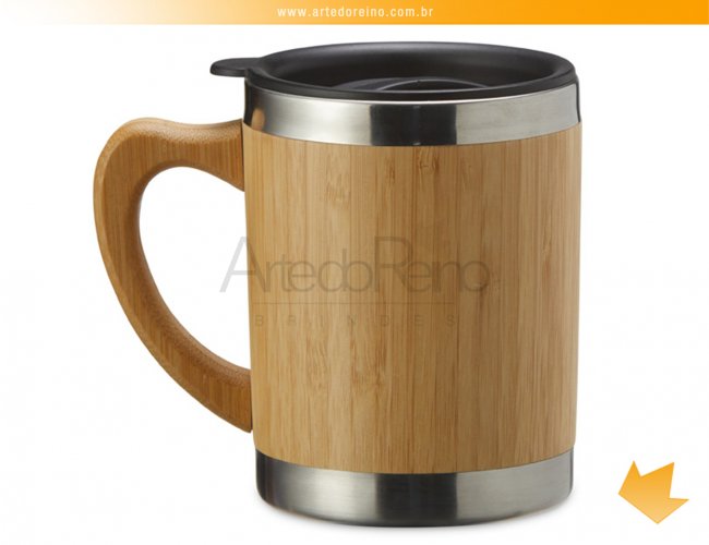 03099 - Caneca em Bambu/Inox 300ml com Tampa