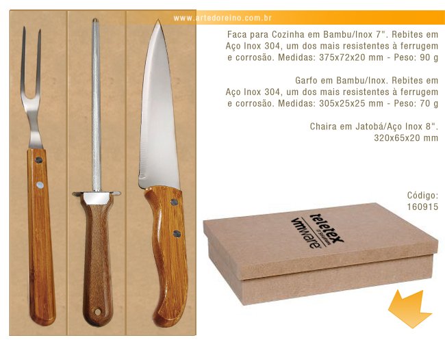 160915 - Kit Churrasco em Caixa MDF com Garfo, Faca e Chaira Personalizado