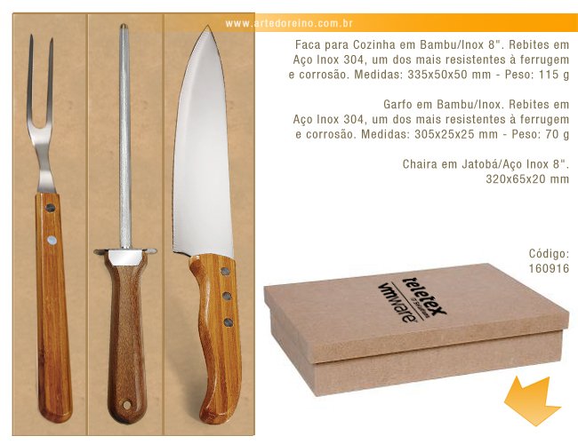 160916 - Kit Churrasco em Caixa MDF com Garfo, Faca e Chaira Personalizado