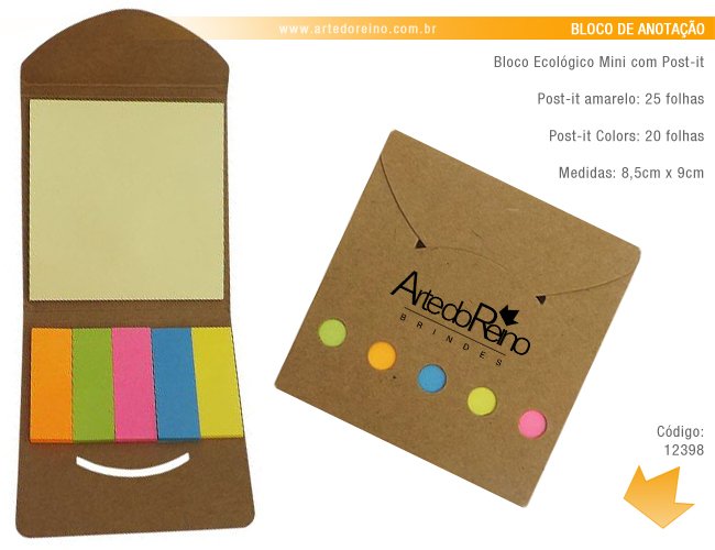 12398 - Bloco de Anotao Ecolgico Mini Personalizado com Post-it