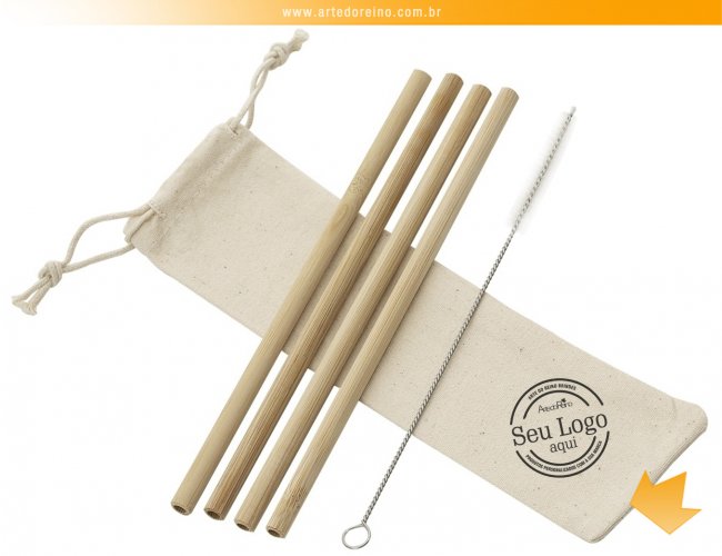 14597 - Kit de Canudos Ecolgico em Bambu com Escova de Limpeza