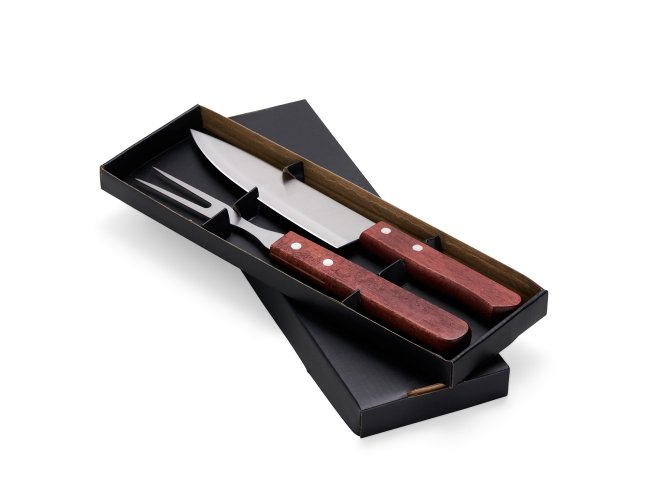 08139 - Kit Churrasco com Garfo e Faca 7" Inox/Madeira com Estojo - 2 peas