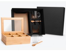 KT-90141-3 - Kit para Chá com Caixa e Colheres em Bambu com Canecas - 5 peças