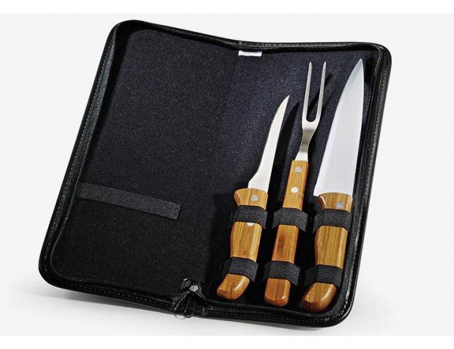 PB-00103 - Estojo com Garfo e Facas de Churrasco Inox/Bambu - 4 peas