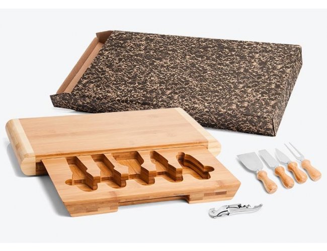 PD-00873 - Kit para Queijo em Bambu/Inox com Abridor de Vinho - 6 peas