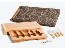 PD-00873-2 - Kit para Queijo em Bambu/Inox com Abridor de Vinho - 6 peças