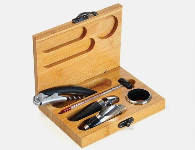 PV-00843 - Kit para Vinho com Estojo em Bambu - 6 peas