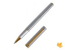 ARICR-66009S - Brinde Promocional Caneta Roller em Aço Inox com Detalhes Dourados